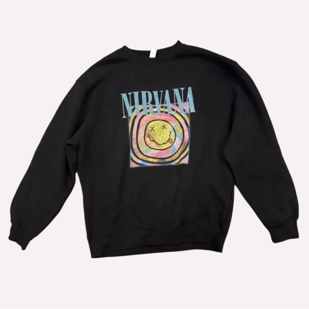 NIRVANA Black Crewneck Sweater with Graphic Design